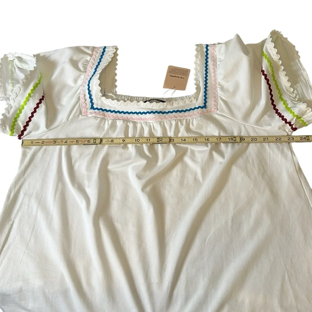 NWT Bloomchic Size 14 16 White Peasant Boho Square Neck Top With Rick Rack Trim